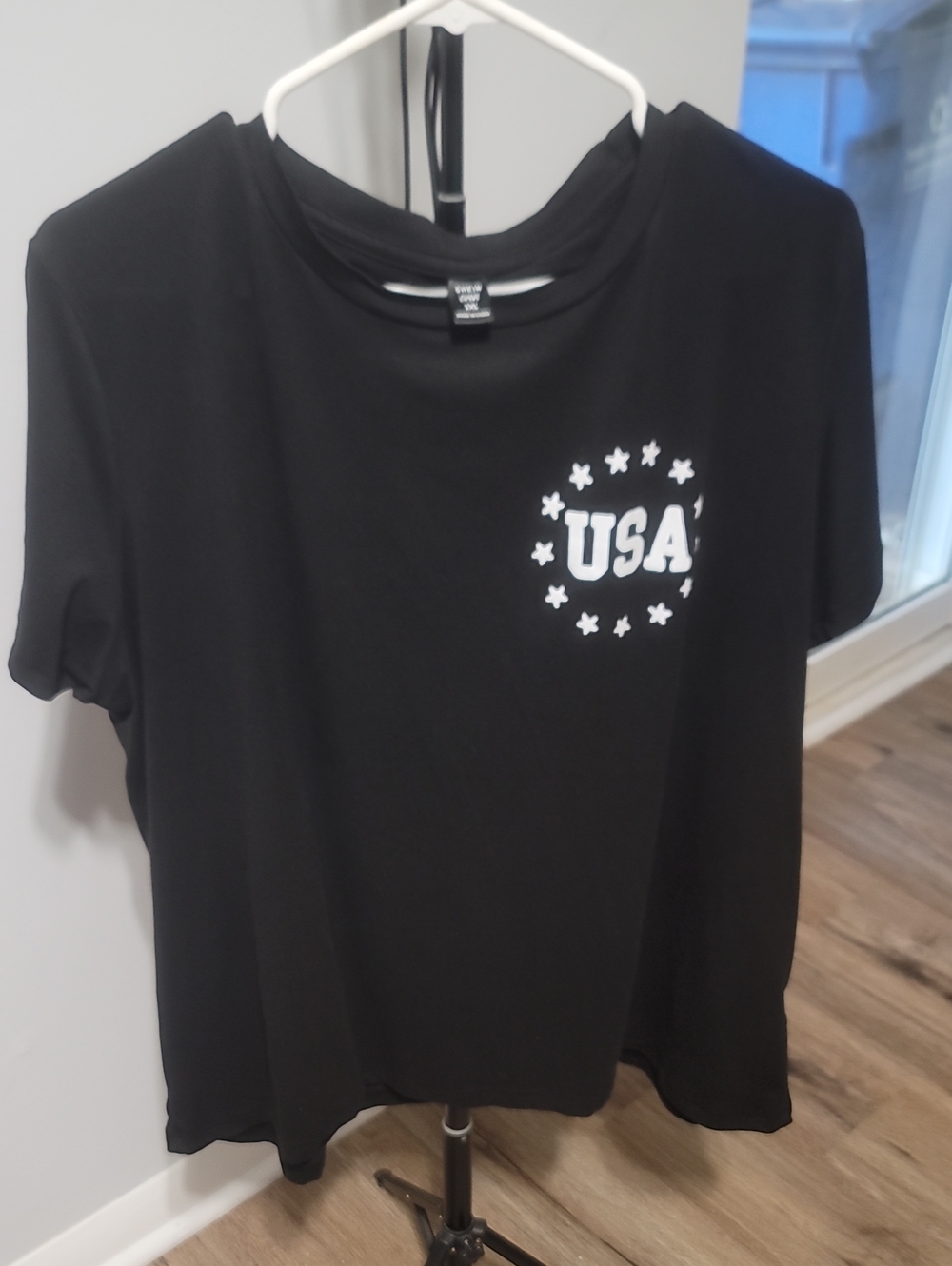 SHEIN Black Short Sleeve Tee with White USA Star Badge